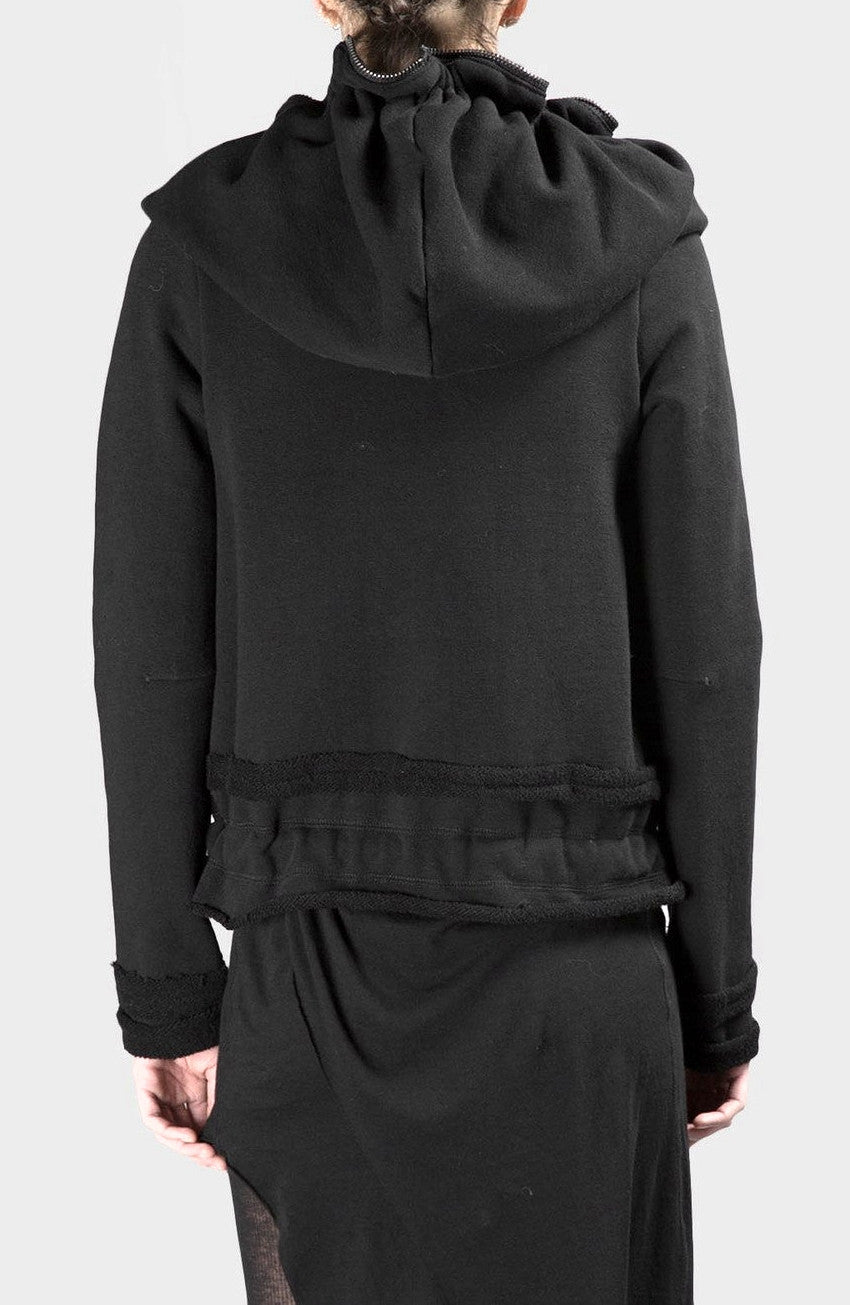 Asymmetric Raw Cut Cropped Double Look Hoodie, Full Zip Top -BB124 - Ofelya Boutique