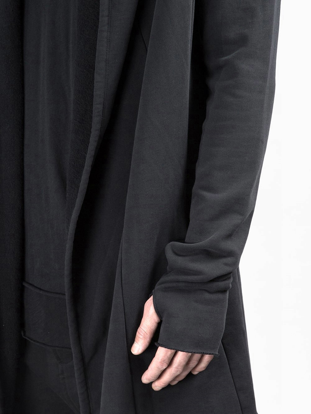 Black Long Sweater Cardigan With Hood / Glove Sleeves - ASYMMETRIC CUT Winter-BB029 - Ofelya Boutique