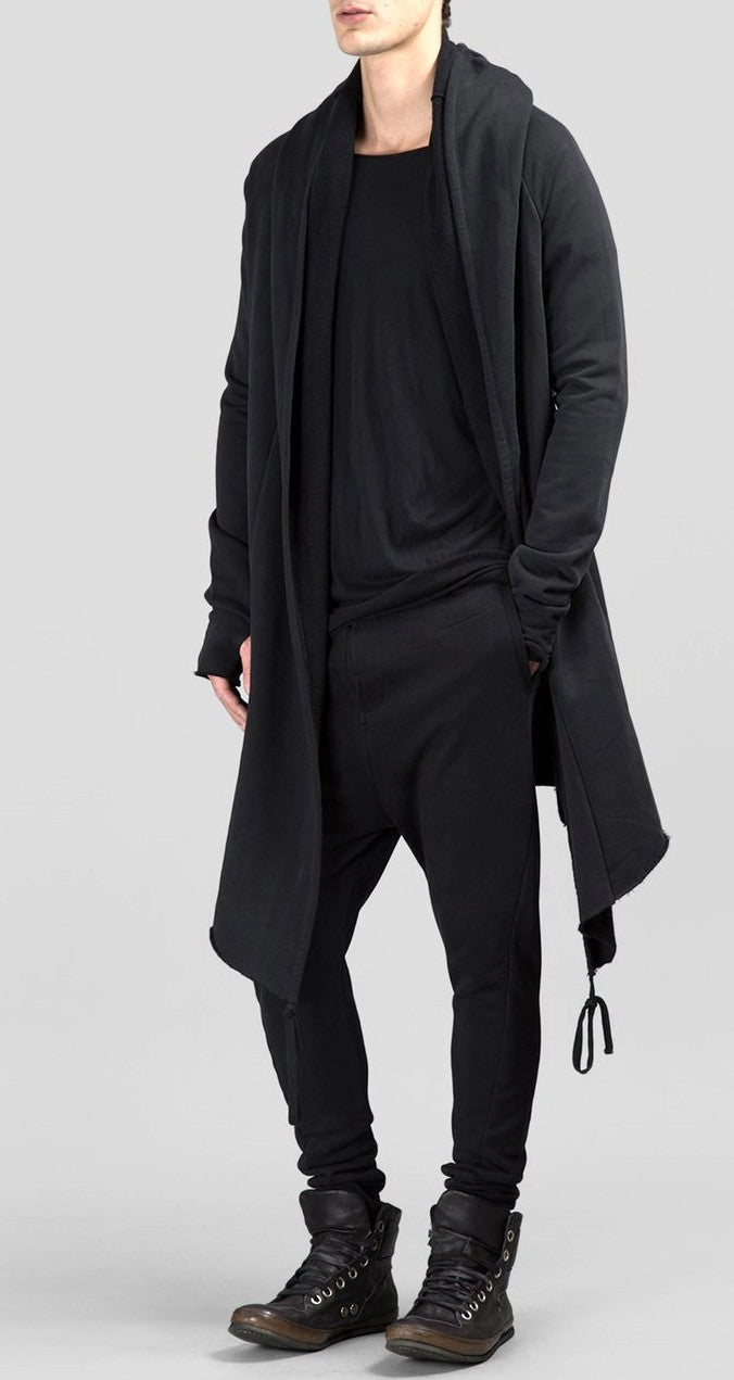 Black Long Sweater Cardigan With Hood / Glove Sleeves - ASYMMETRIC CUT Winter-BB029 - Ofelya Boutique
