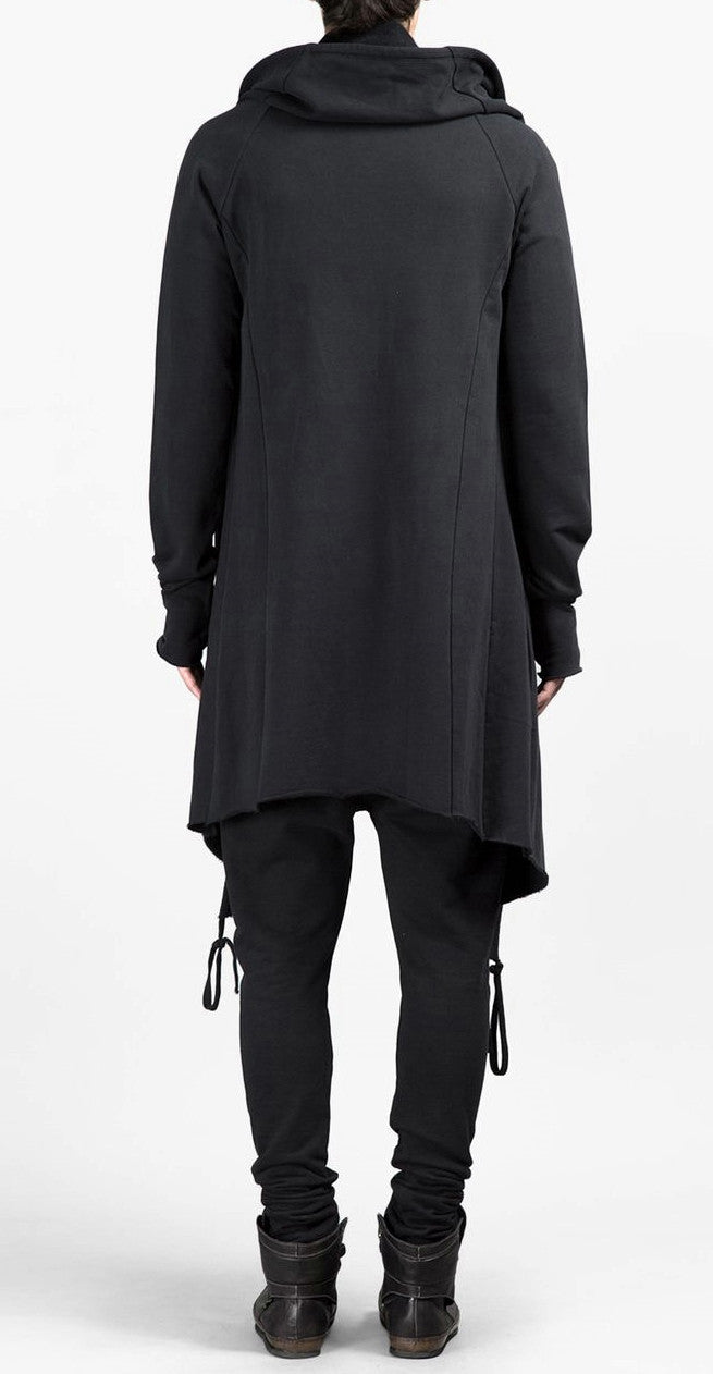 Black Long Sweater Cardigan With Hood / Glove Sleeves - ASYMMETRIC CUT Winter-BB029 - Ofelya Boutique