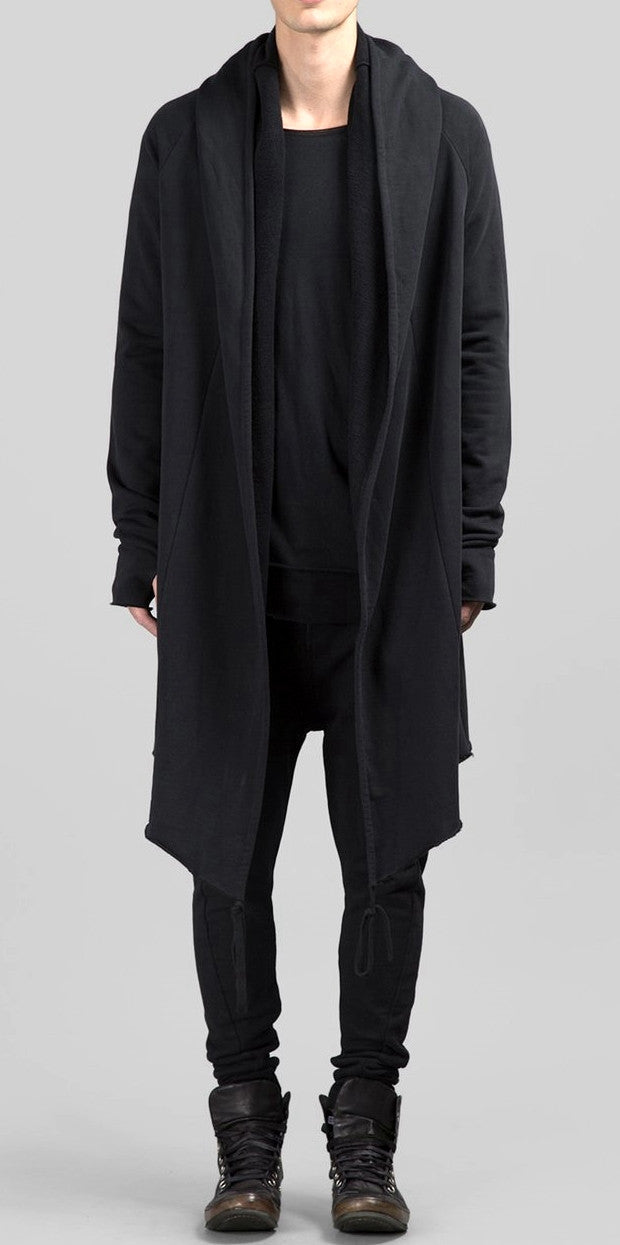 Black Long Sweater Cardigan With Hood / Glove Sleeves - ASYMMETRIC CUT Winter-BB029 - Ofelya Boutique