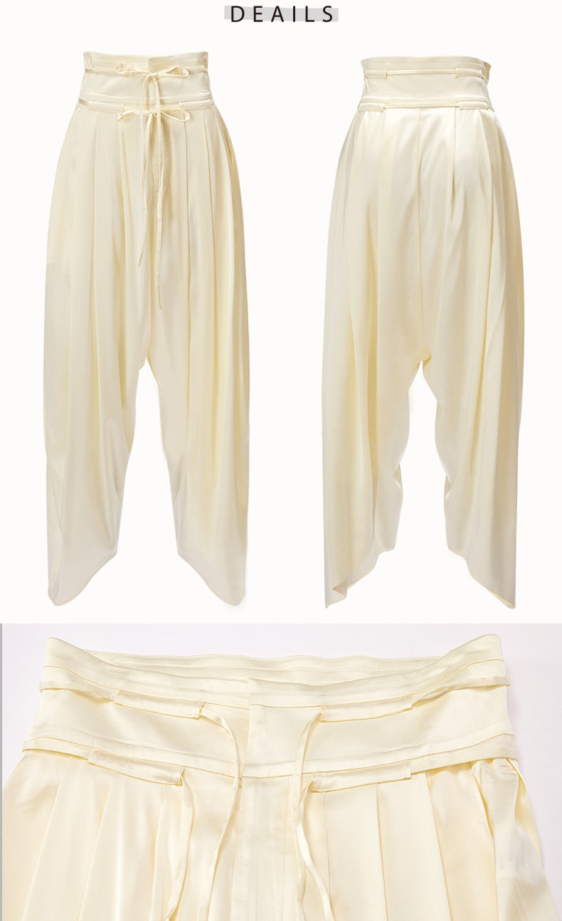 Harem Trousers Drape Silk Satin High Waist Drop Crotch Pants