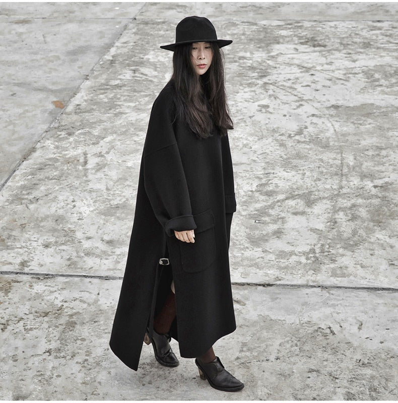 Handmade Double-sided Wool Coat Dress / Unisex Long Hedging Loose Fleece Dress