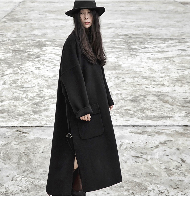 Handmade Double-sided Wool Coat Dress / Unisex Long Hedging Loose Fleece Dress