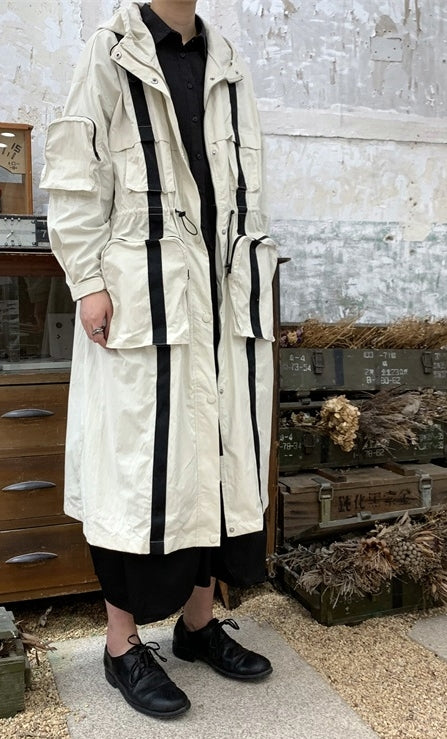 Yoji Yamamoto Dark Long Windbreaker Jacket / Over the Knee Hooed Loose Trench