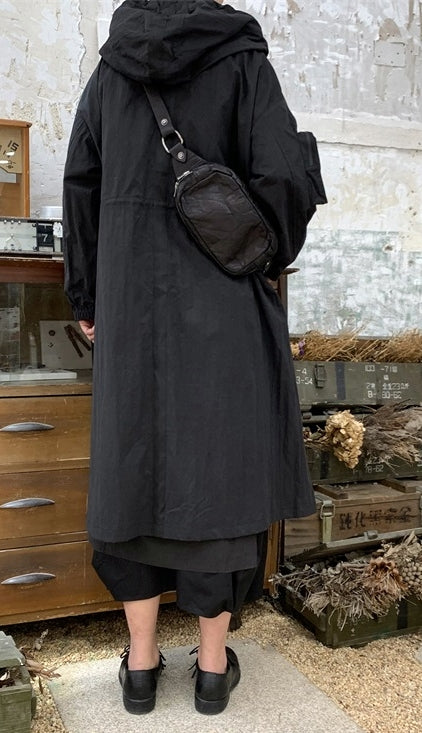 Yoji Yamamoto Dark Long Windbreaker Jacket / Over the Knee Hooed Loose Trench