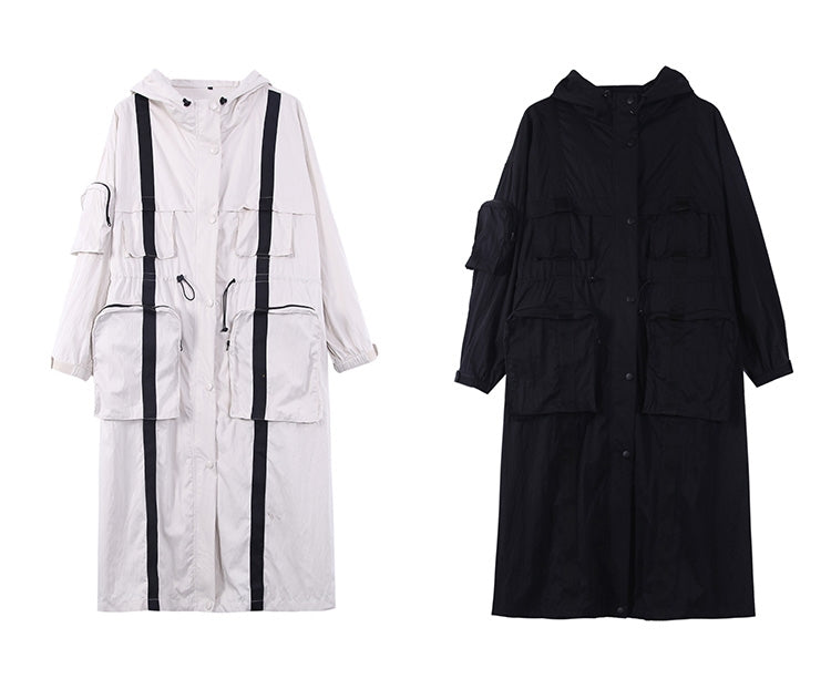 Yoji Yamamoto Dark Long Windbreaker Jacket / Over the Knee Hooed Loose Trench