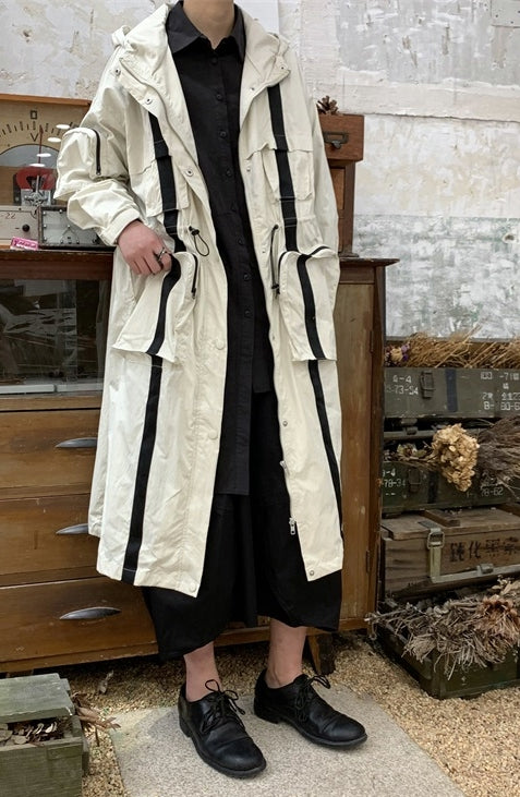 Yoji Yamamoto Dark Long Windbreaker Jacket / Over the Knee Hooed Loose Trench