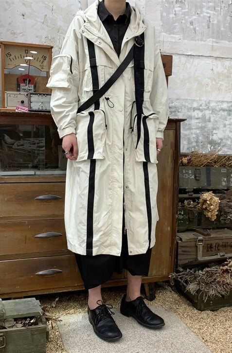 Yoji Yamamoto Dark Long Windbreaker Jacket / Over the Knee Hooed Loose Trench