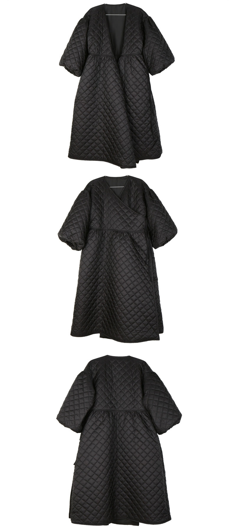 Korean Retro Kimono Sleeves Embossed Light Long Quilted Jacket Dress