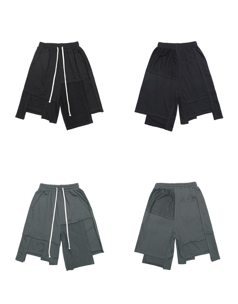 Men Irregular Stitching Retro High Street Shorts - Hip-hop Terry Pants