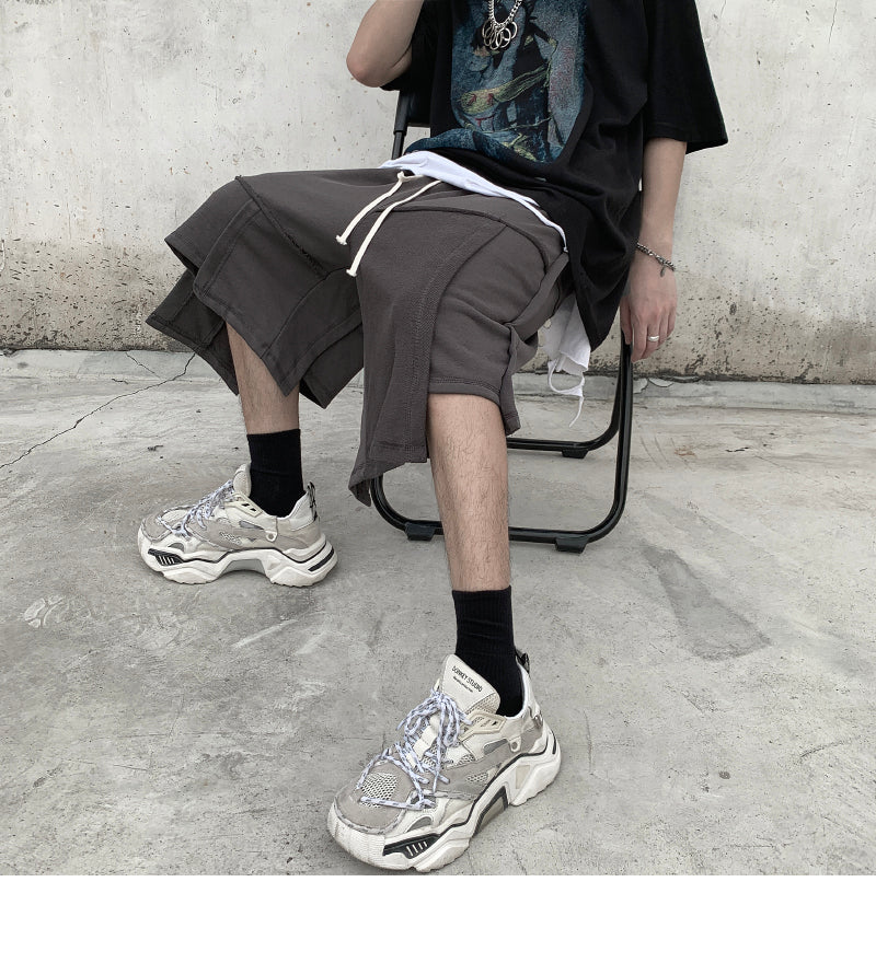 Men Irregular Stitching Retro High Street Shorts - Hip-hop Terry Pants