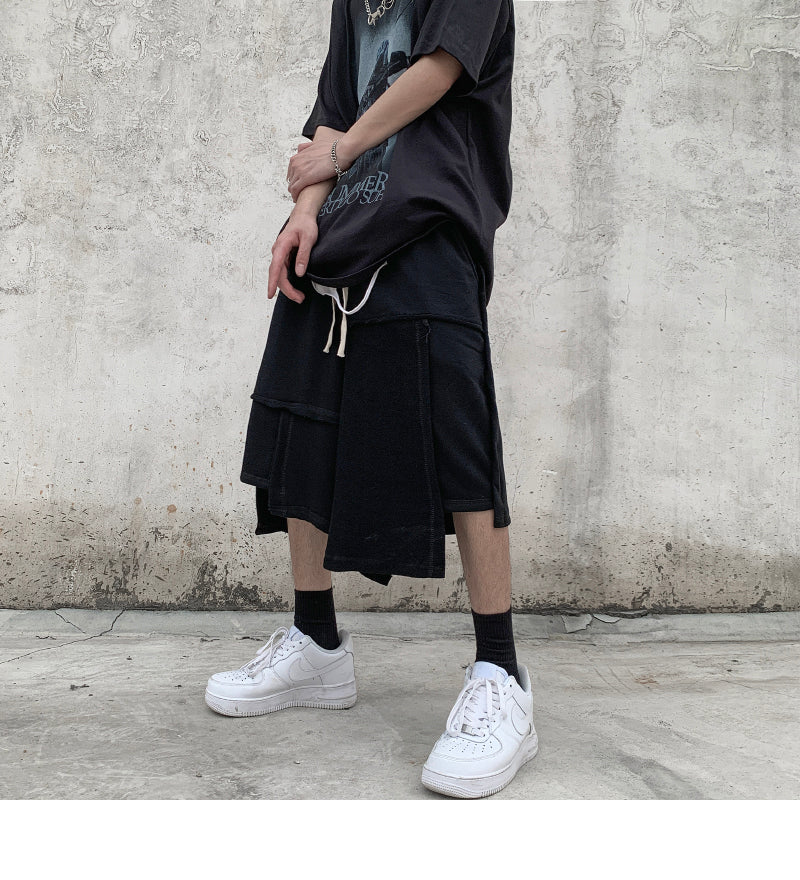 Men Irregular Stitching Retro High Street Shorts - Hip-hop Terry Pants