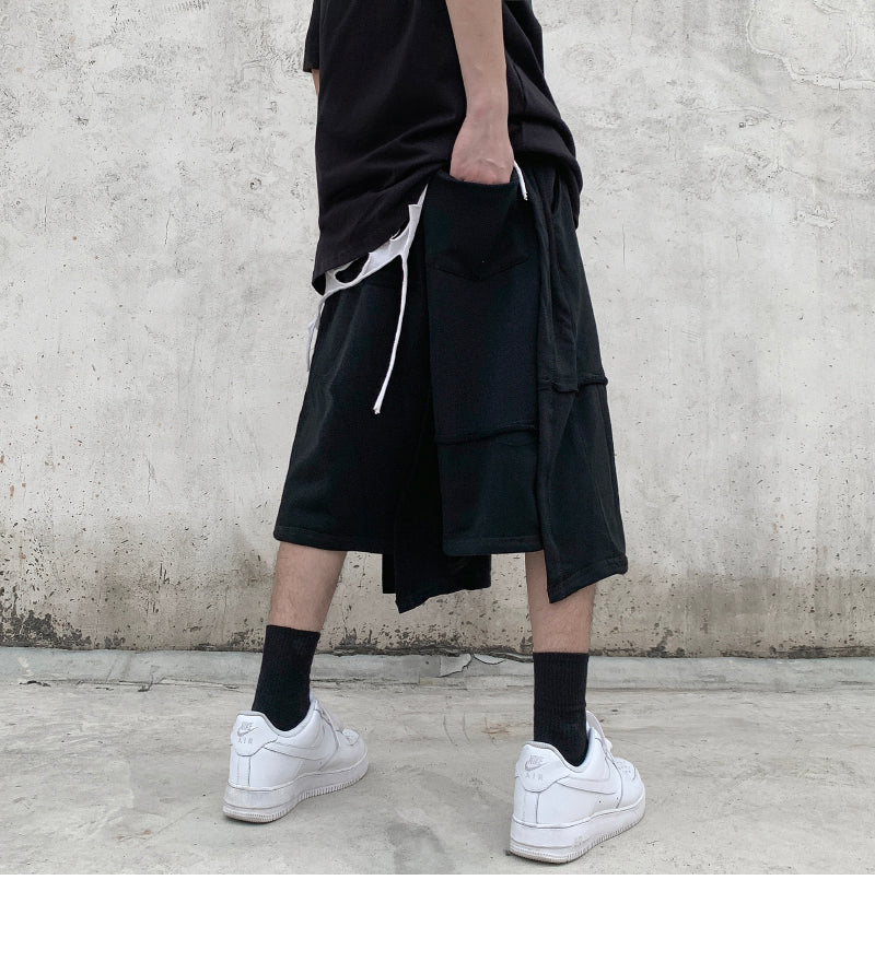 Men Irregular Stitching Retro High Street Shorts - Hip-hop Terry Pants