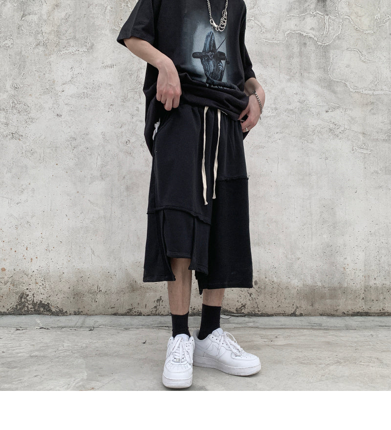 Men Irregular Stitching Retro High Street Shorts - Hip-hop Terry Pants