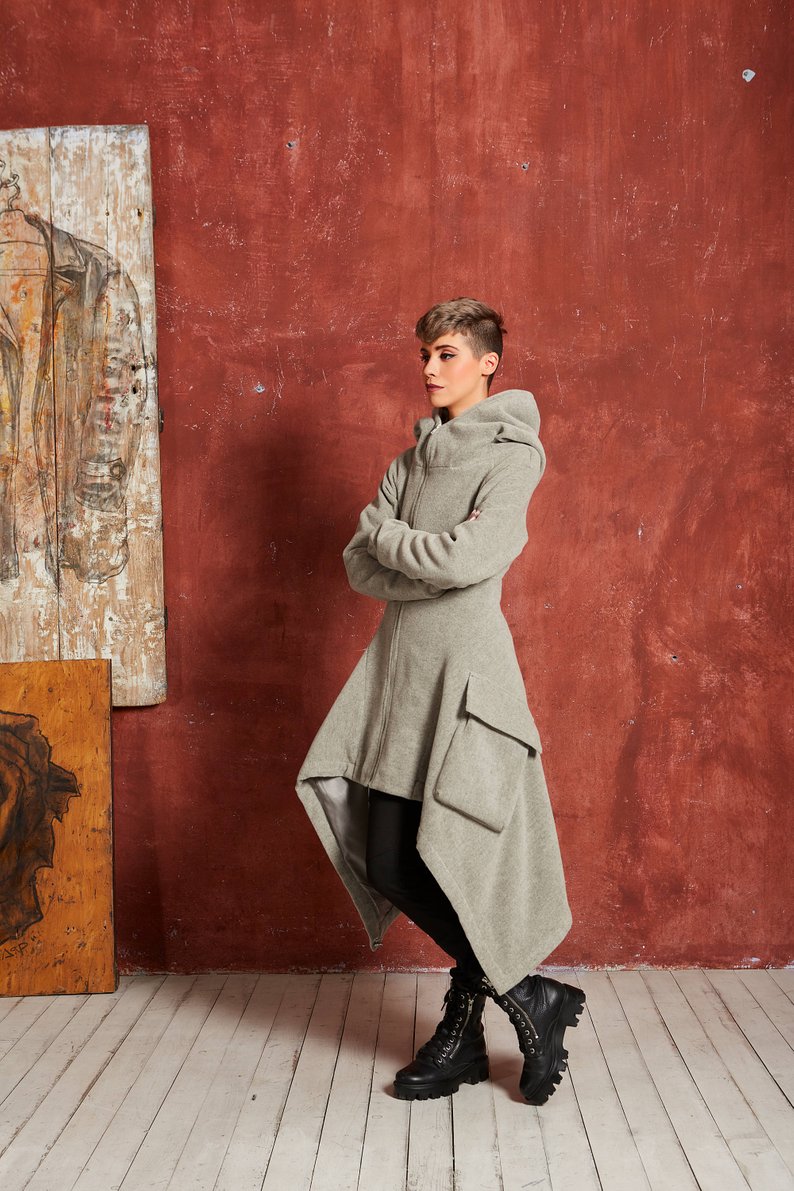 XS-6XL Plus Size Women Asymmetric Big Pocket Long Winter Coat Jacket