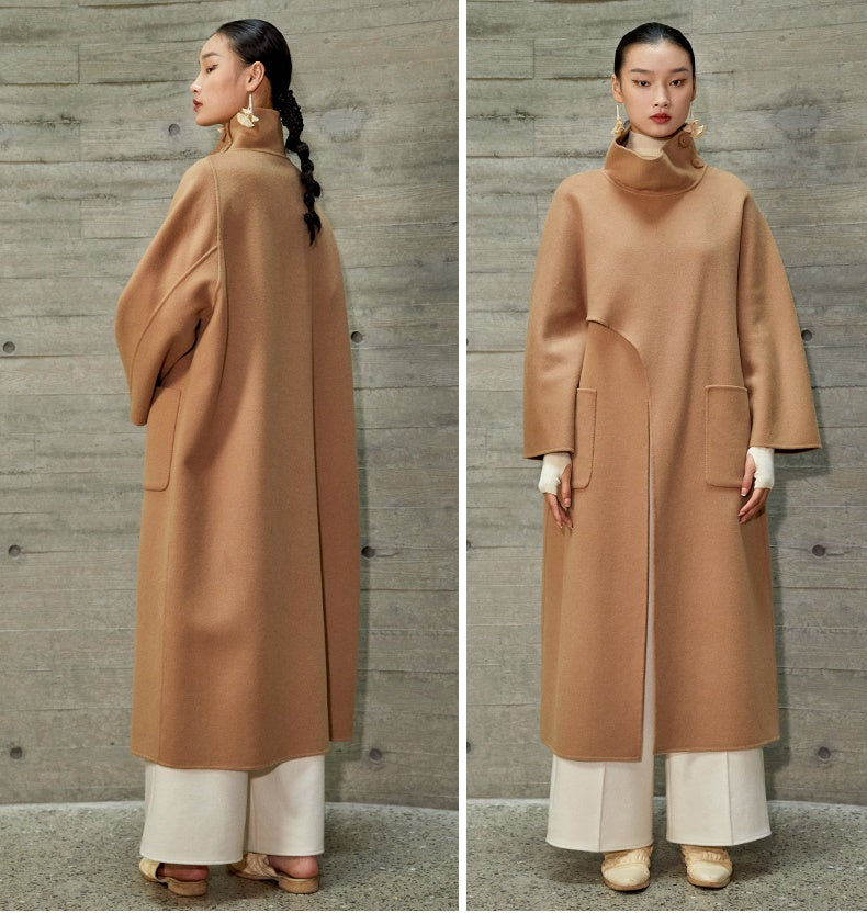 Original Design Women Overlong Double-Sided Woolen Coat-Dress
