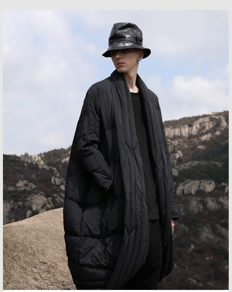 Original Design Winter Dark Extra-Long Length Over the Knee Irregular Jacket