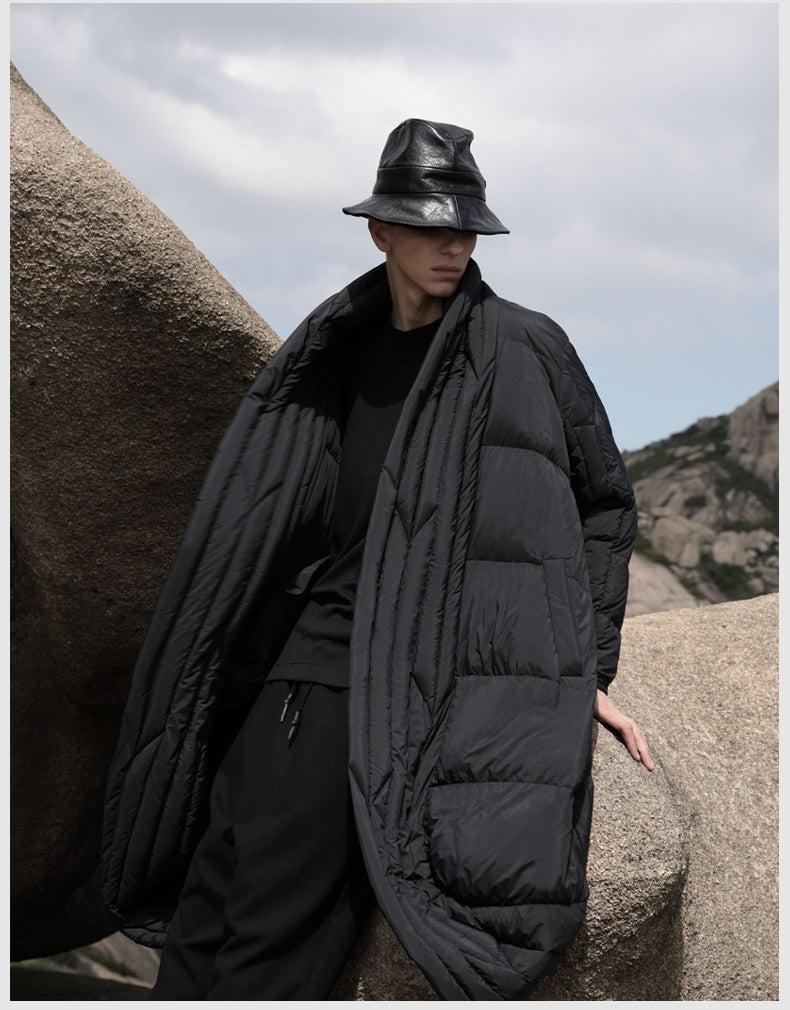 Original Design Winter Dark Extra-Long Length Over the Knee Irregular Jacket