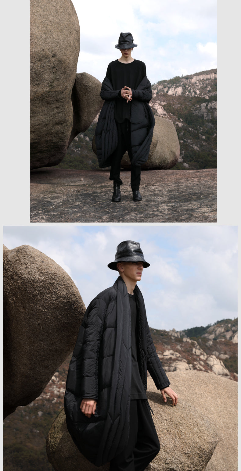 Original Design Winter Dark Extra-Long Length Over the Knee Irregular Jacket