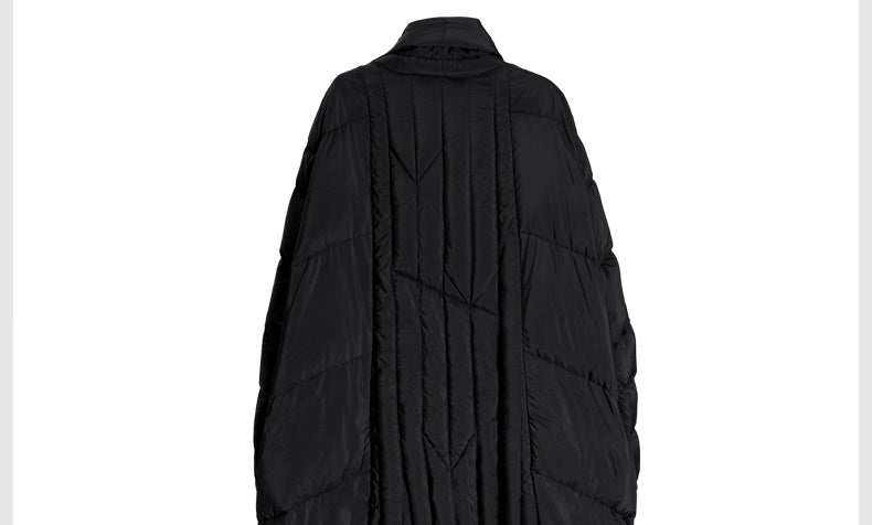 Original Design Winter Dark Extra-Long Length Over the Knee Irregular Jacket