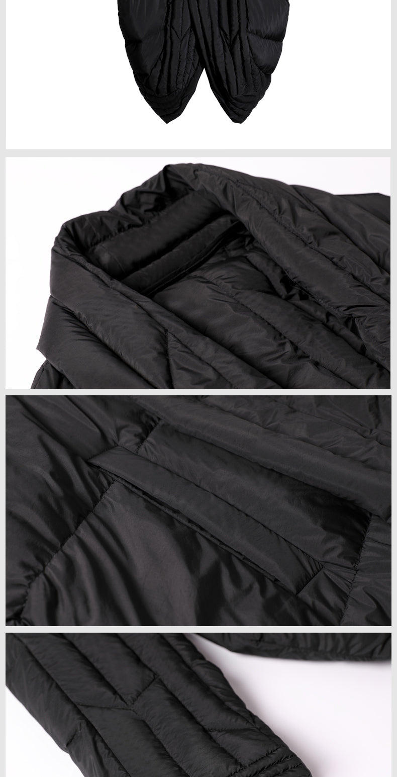 Original Design Winter Dark Extra-Long Length Over the Knee Irregular Jacket