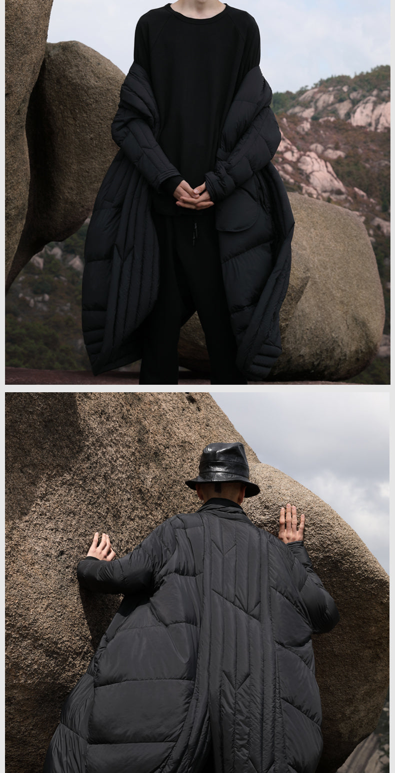 Original Design Winter Dark Extra-Long Length Over the Knee Irregular Jacket