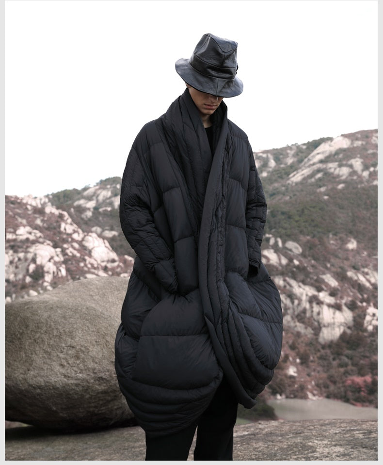 Original Design Winter Dark Extra-Long Length Over the Knee Irregular Jacket