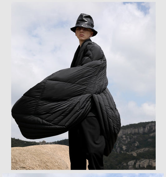Original Design Winter Dark Extra-Long Length Over the Knee Irregular Jacket
