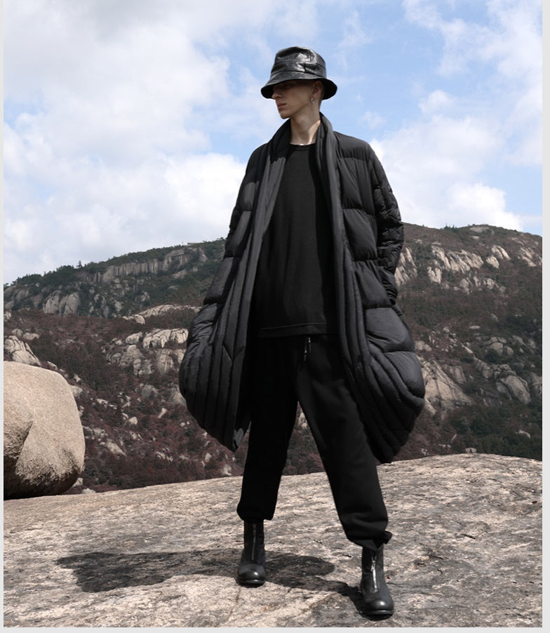Original Design Winter Dark Extra-Long Length Over the Knee Irregular Jacket