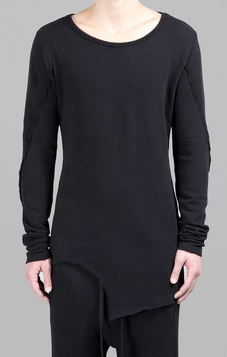 Men's Wide Round Neck Asymmetric Raw Cut Seam Sweatshirt - Ofelya Boutique