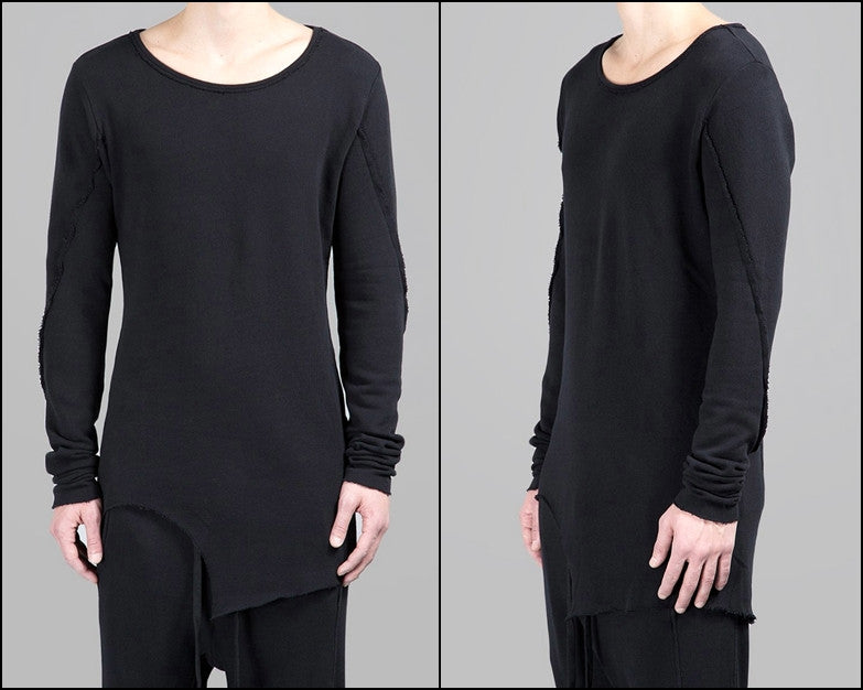 Men's Wide Round Neck Asymmetric Raw Cut Seam Sweatshirt - Ofelya Boutique