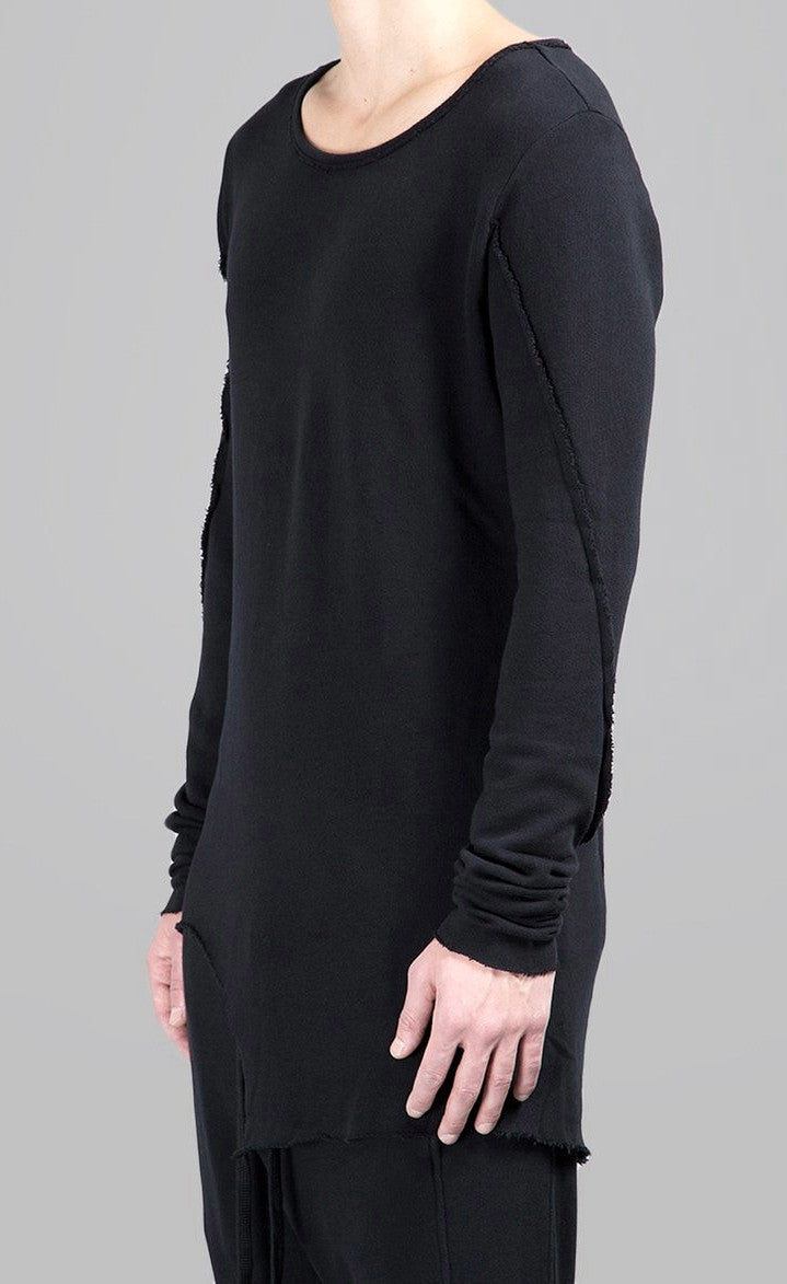 Men's Wide Round Neck Asymmetric Raw Cut Seam Sweatshirt - Ofelya Boutique