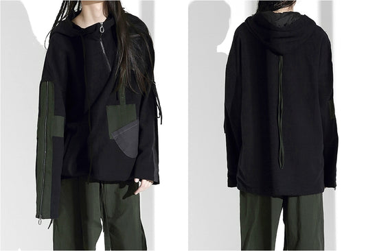 Japanese Oversize Loose Streamers Sweater Hooded Goth Pullover - Ofelya Boutique