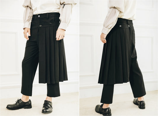 Detachable Wrap Skirt Layer Suit Pants / Pleated Skirt - Ofelya Boutique