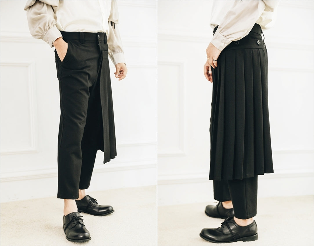 Detachable Wrap Skirt Layer Suit Pants / Pleated Skirt - Ofelya Boutique