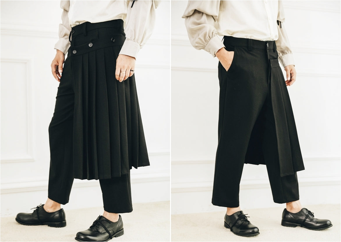 Detachable Wrap Skirt Layer Suit Pants / Pleated Skirt - Ofelya Boutique