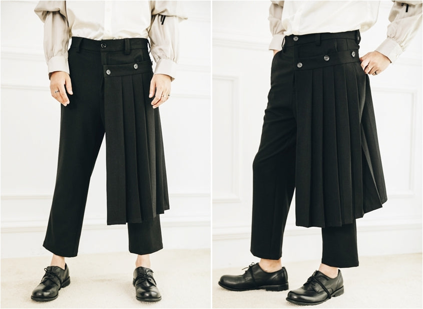 Detachable Wrap Skirt Layer Suit Pants / Pleated Skirt - Ofelya Boutique