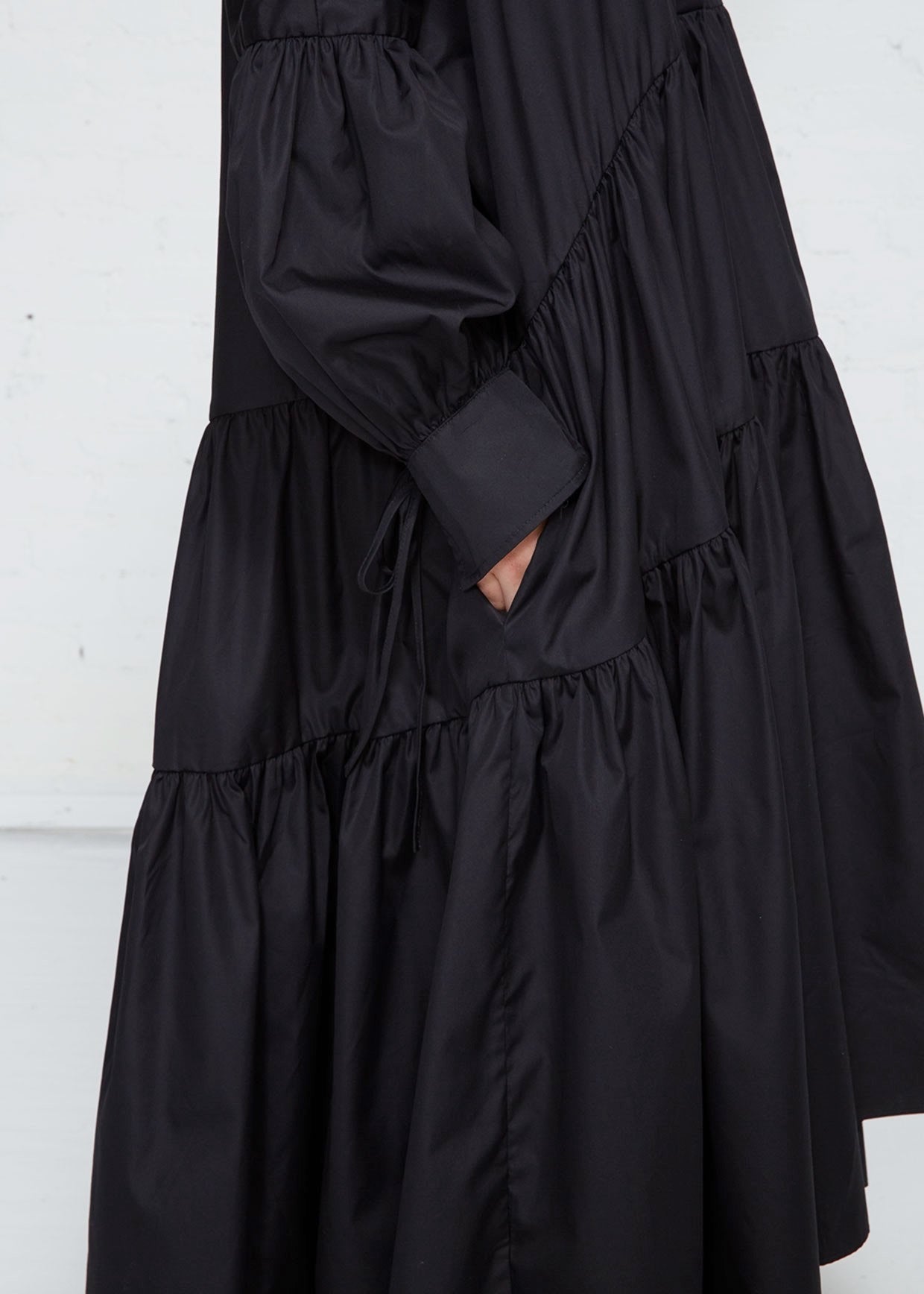 Overlong Expansive Tiered Poplin Shirtdress / Dolman Sleeves / Gathered Cuffs