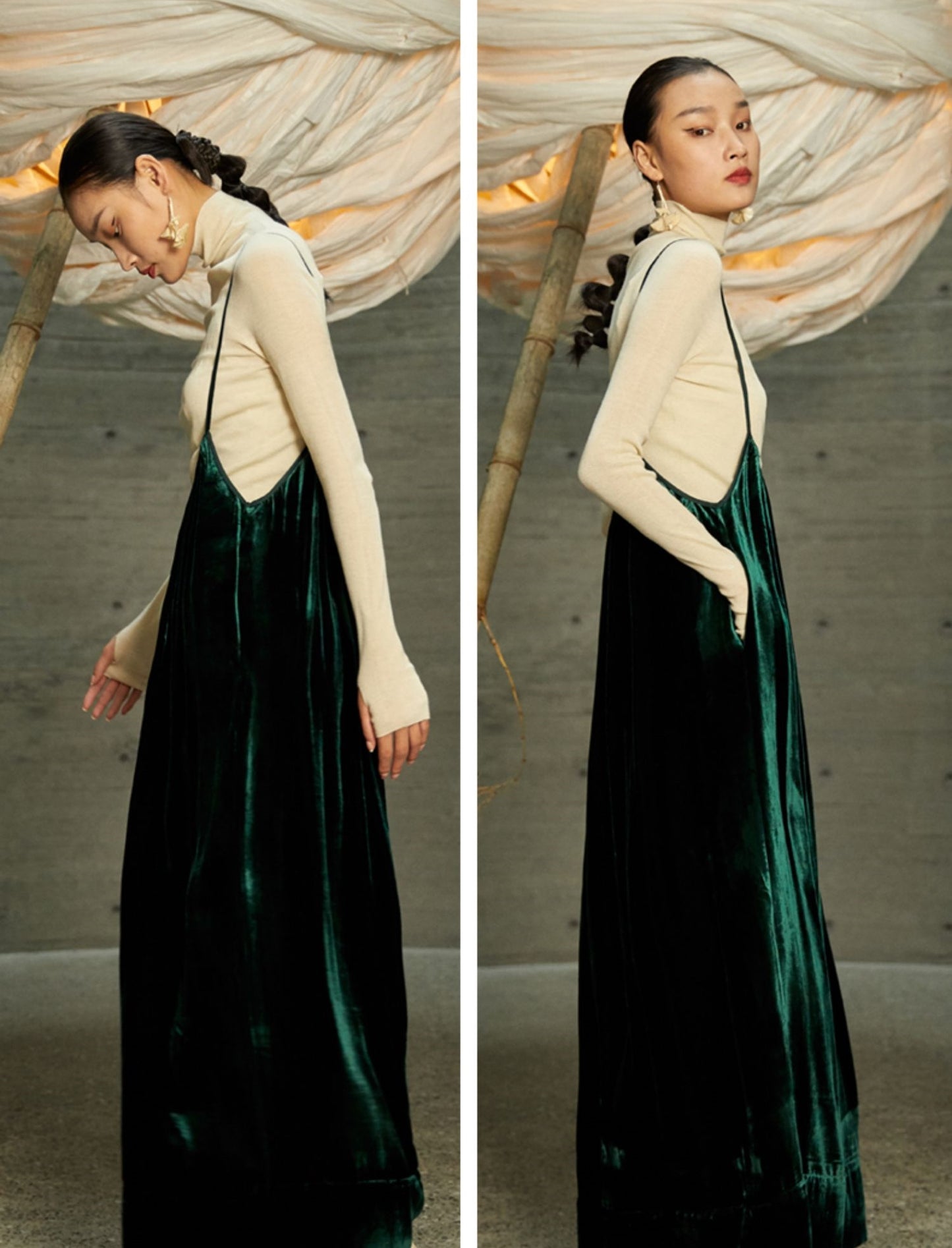 Velour One-Piece Wide Leg Pants / Loose Suspender-Overalls