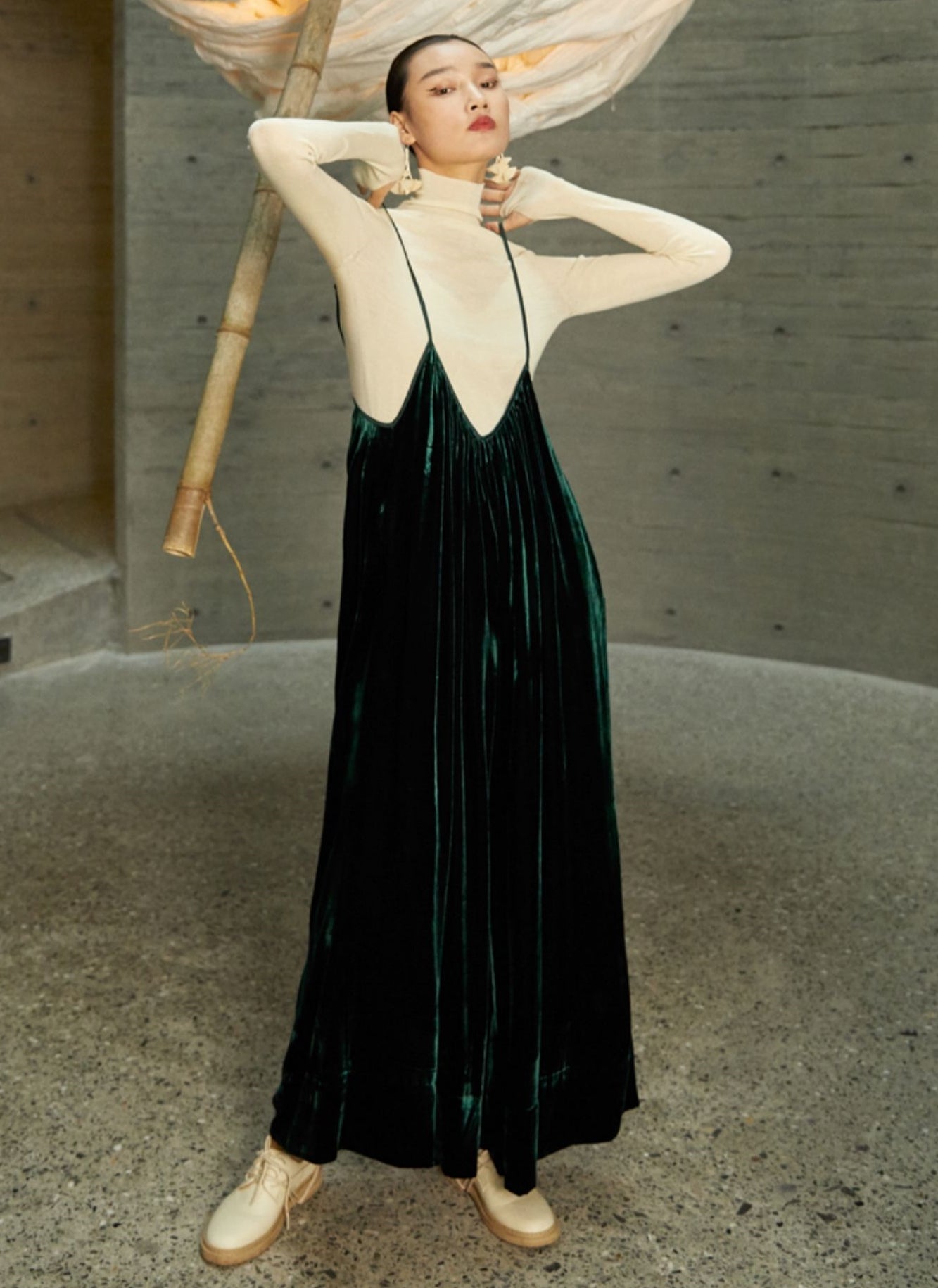 Velour One-Piece Wide Leg Pants / Loose Suspender-Overalls