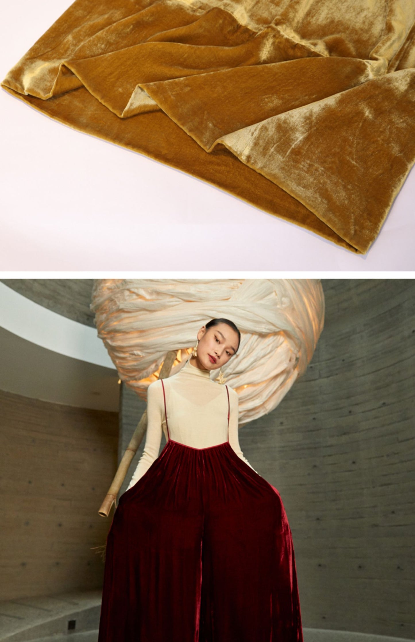 Velour One-Piece Wide Leg Pants / Loose Suspender-Overalls