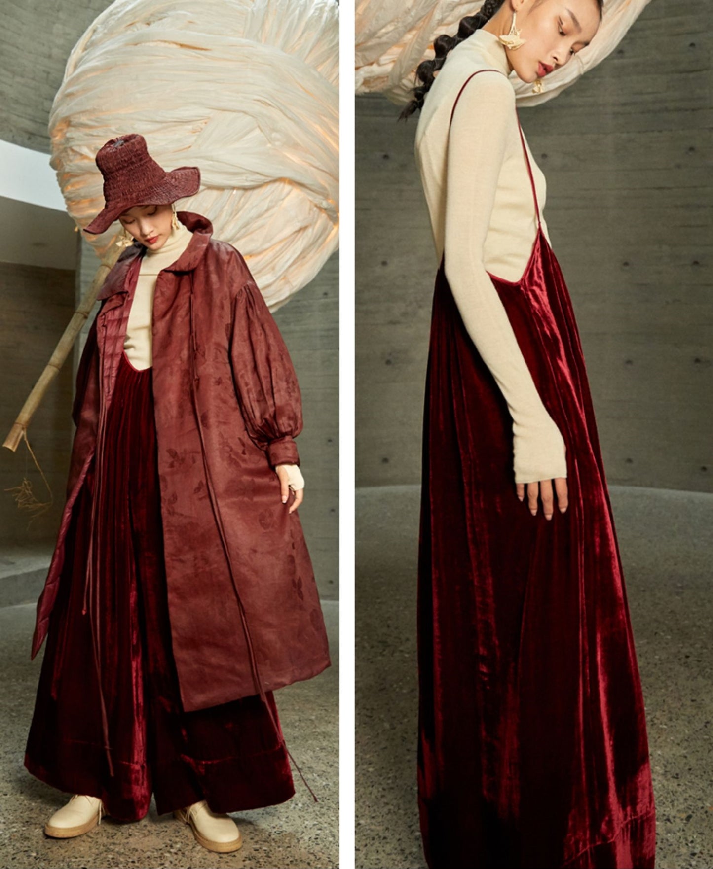 Velour One-Piece Wide Leg Pants / Loose Suspender-Overalls
