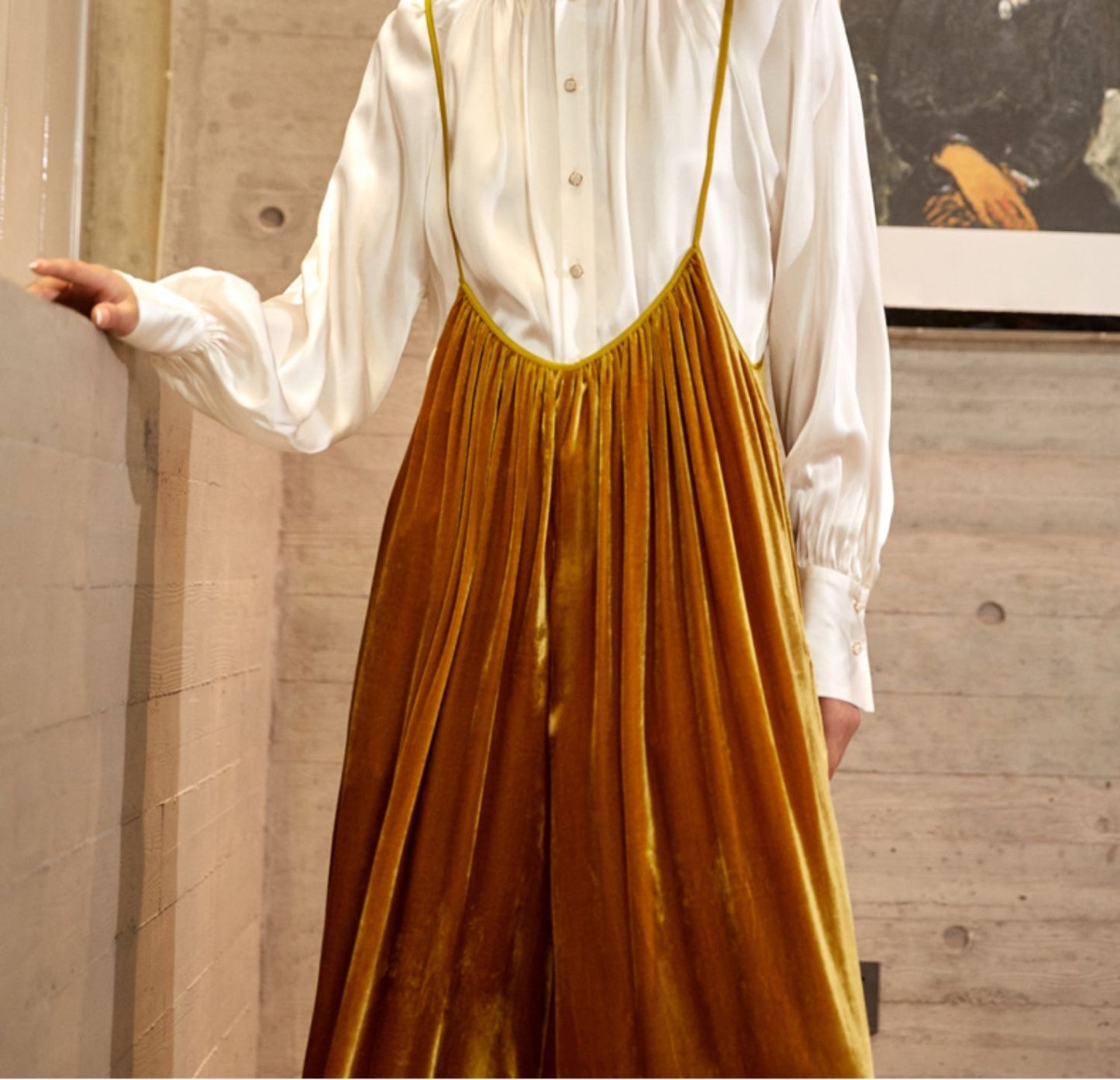 Velour One-Piece Wide Leg Pants / Loose Suspender-Overalls