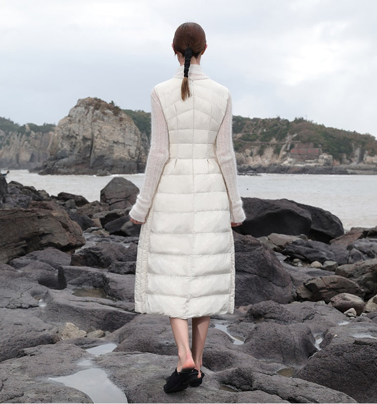 Women Sleeveless Dress Coat / Long irregular Skirt Hem Vest