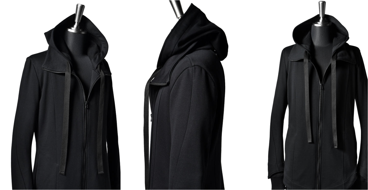 Men's SWEATER LAYER HOODED JACKET / High Neck Long Parka Asymmetric