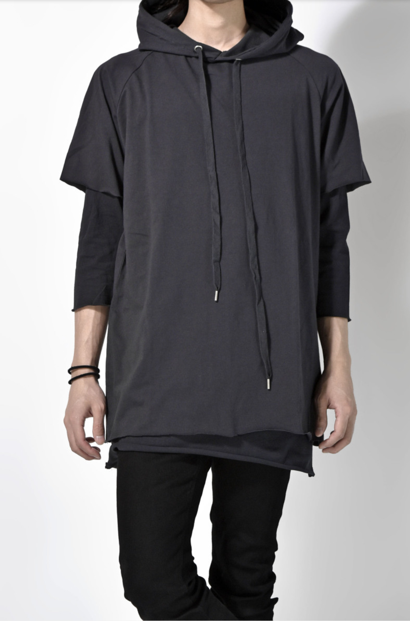 Oversized Hoodie With Double Sleeve In Charcoal Marl