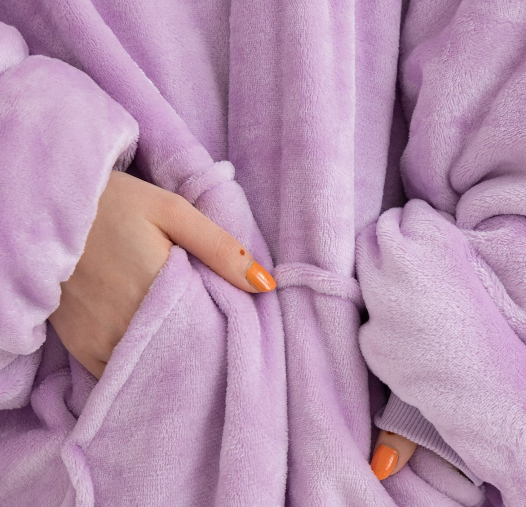 Winter Warm Soft Velour Hoodie Blanket Pocket Big Soft Robe Bathrobe Sweatshirt