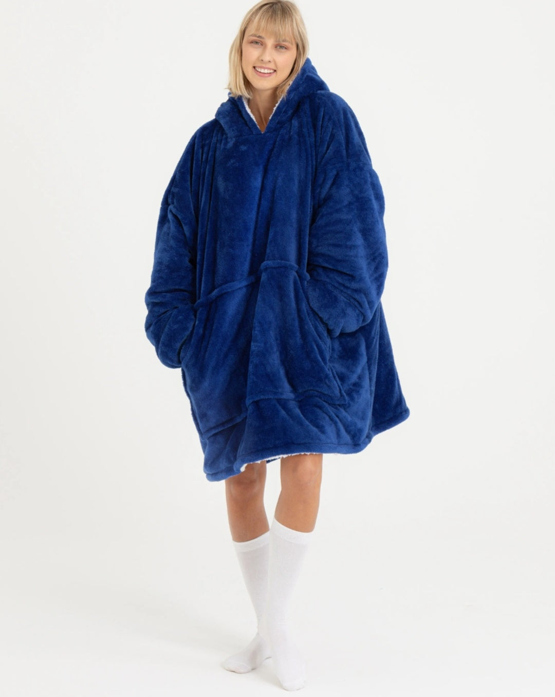 Winter Warm Soft Velour Hoodie Blanket Pocket Big Soft Robe Bathrobe Sweatshirt