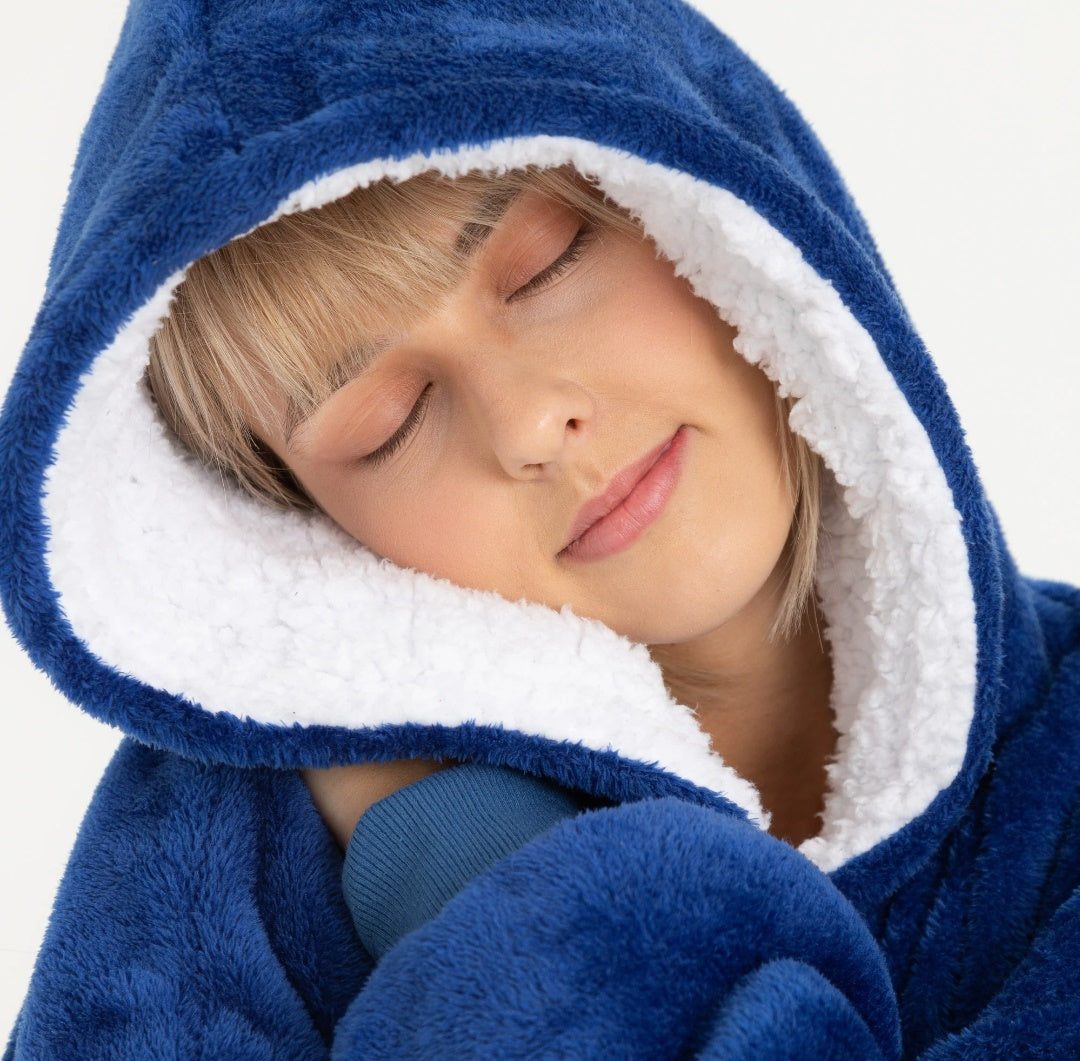 Winter Warm Soft Velour Hoodie Blanket Pocket Big Soft Robe Bathrobe Sweatshirt